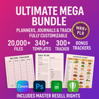 Ultimate Mega Bundle – 20,000+ Digital Files: Planners, Journals & Templates (Canva, + 300 Bonus Trackers, Printable, Fonts, & More)