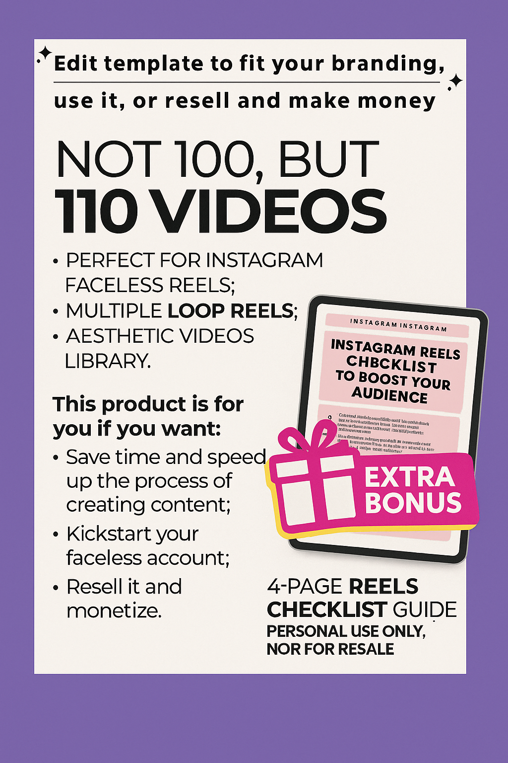 Faceless Reel Videos – 110 Editable Instagram & TikTok Reels