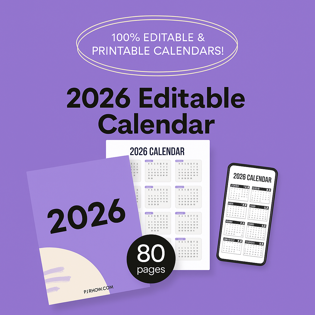 2026 Calendar Template – Done-for-You Digital Product