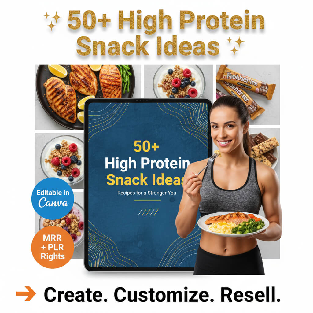 50+ Healthy High Protein Snack Recipes | Printable & Resellable Canva Template