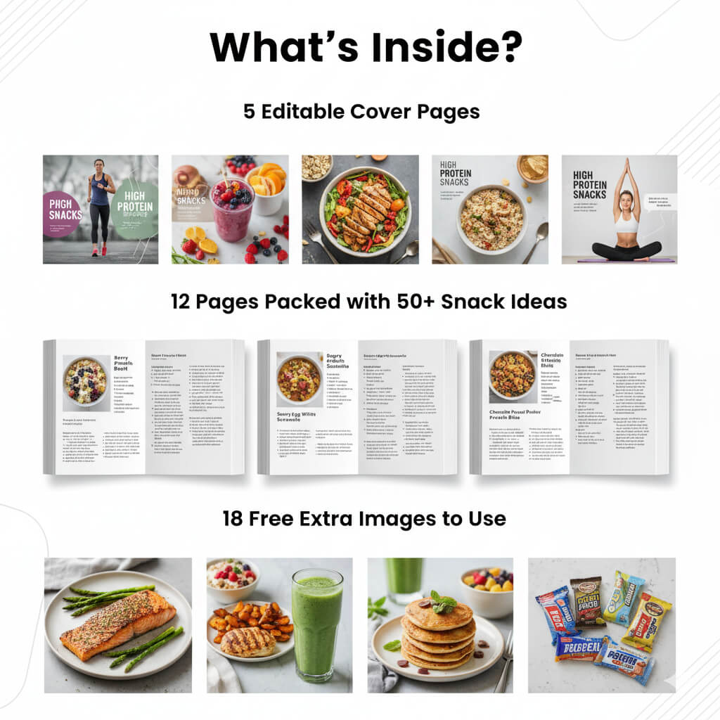 50+ Healthy High Protein Snack Recipes | Printable & Resellable Canva Template