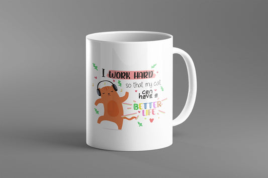 Christmas Gift for Friend | I Work Hard For Cat | Christmas Gift | Gift for Cat Lover | Mug Gift